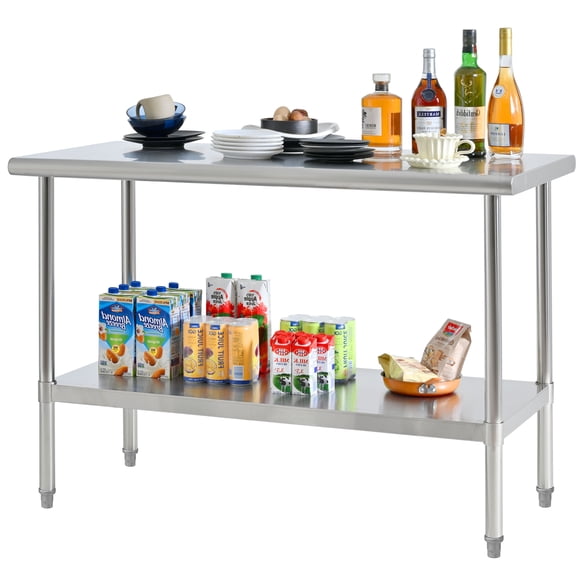 CQSXDA Versatile Stainless Steel Prep Table 24 x 48 Inch Kitchen Metal Table for Commercial Restaurant or Garage Use