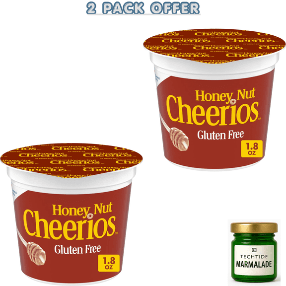 Honey Nut Cheerios Breakfast Cereal Cup, Gluten Free, Single Serve Cereal, 1.8 oz  ( 2 CUPS )