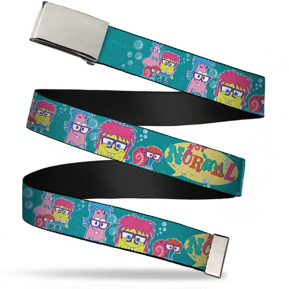 Adjustable Belt, Clamp Buckle, Cut-to-Fit, Patrick SpongeBob Gary Not Normal Aqua