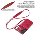 thumbnail image 3 of for Samsung Galaxy A15 PU Leather Back + TPU Frame Rugged Case, Classic 360 Rotating Ring Kickstand Card Slots Shoulder Strap Drop Protective Slim Fit Shockproof Phone Case Cover, Red, 3 of 12