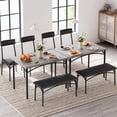 thumbnail image 1 of BeesClover Dining Table Set for 4, Kitchen Table and Chairs for 4, Rectangular Dining Room Table Set with Upholstered Bench for Small Space, Apartment, Dinner, Rustic Gray, 1 of 9
