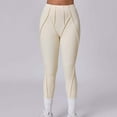 thumbnail image 2 of lcziwo Womens Butt Lifting Leggings Tummy Control Exposed Lined Seams Yoga Pants Gym High Waisted Workout Compression Tight Leggings Beige M, Back to School Sales, 2 of 5