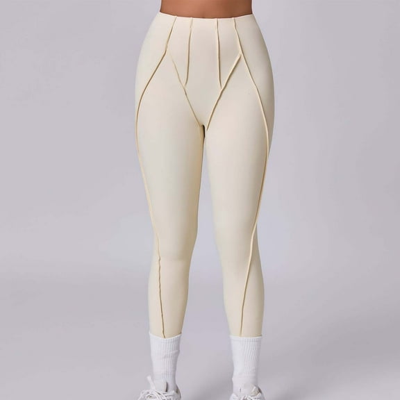 Sentmoon Womens Leggings Yoga Pants High Waist Hip Lift Hiking Pants Slim Fit Quick Dry Solid Color Jogger Pants Athletic Womens for Running Cycling Workout Beige L