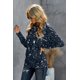 thumbnail image 2 of ABPHQTO Top de manga larga con estampado de garabatos y cuello redondo azul para mujer con abertura, 2 of 5