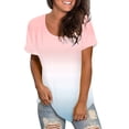 thumbnail image 1 of WEAIXIMIUNG Chemises Boutonnées pour Femmes Lin Blanc Femmes Décontracté Multicolore Dégradé Col Rond Manches Courtes T-Shirt Ample, 1 of 3