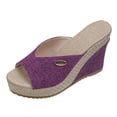 thumbnail image 6 of Rokment Cotton Linen Espadrilles Platform Wedge Sandals for Women 2026 Summer Beach Trendy Casual Peep Toe Extra Chunky Heeled Slip on Slides Backless Dressy Slippers Purple Size 6.5, 6 of 7