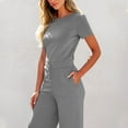thumbnail image 4 of Wdfiry Formal Jumpsuits for Women Casual Solid Short Sleeve Playsuit Clubwear Straight Wide Leg Jumpsuit with Drawstring, 4 of 7