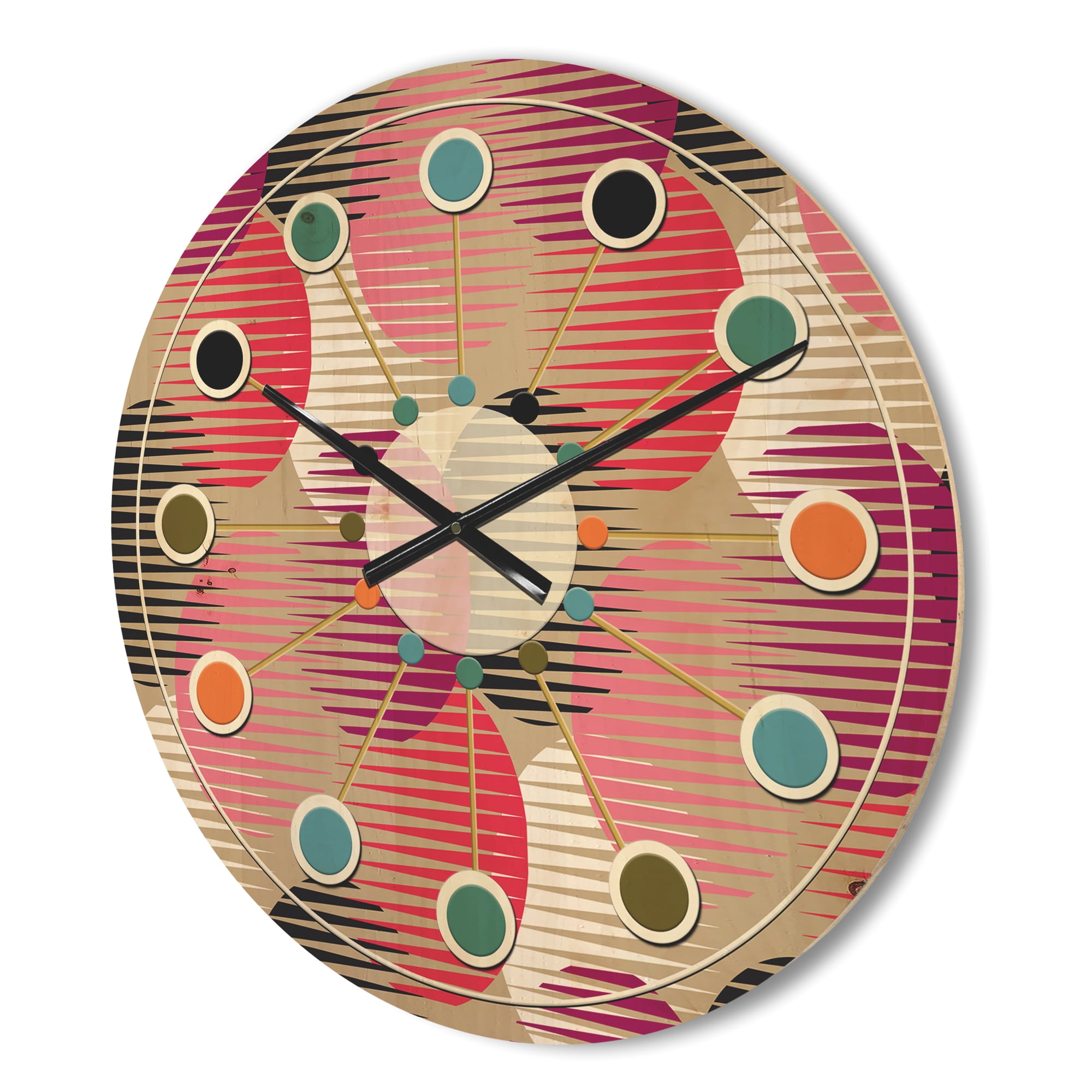 Designart 'Circular Retro Pattern VIII' Mid-Century Modern Wood Wall Clock