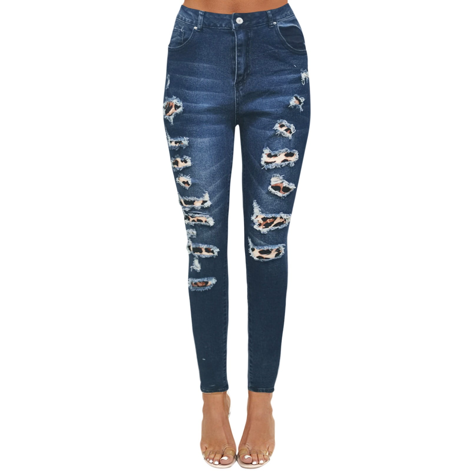 Women's Jeans Leopard Printed Pants Pockets Denim Classic Streetwear Outwear Home Wear Ladies Clothes Spring Jeans For Women - Walmart.com