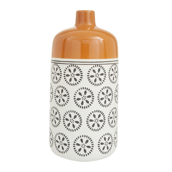DecMode 15" Floral White Ceramic Vase with Orange Tops
