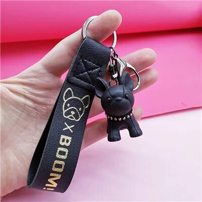 LLavero de perro de moda de Bulldog Francés, llavero de cuero PU para mujer, bolso, abalorio, baratija para hombres, llavero de coche, regalo de joyería