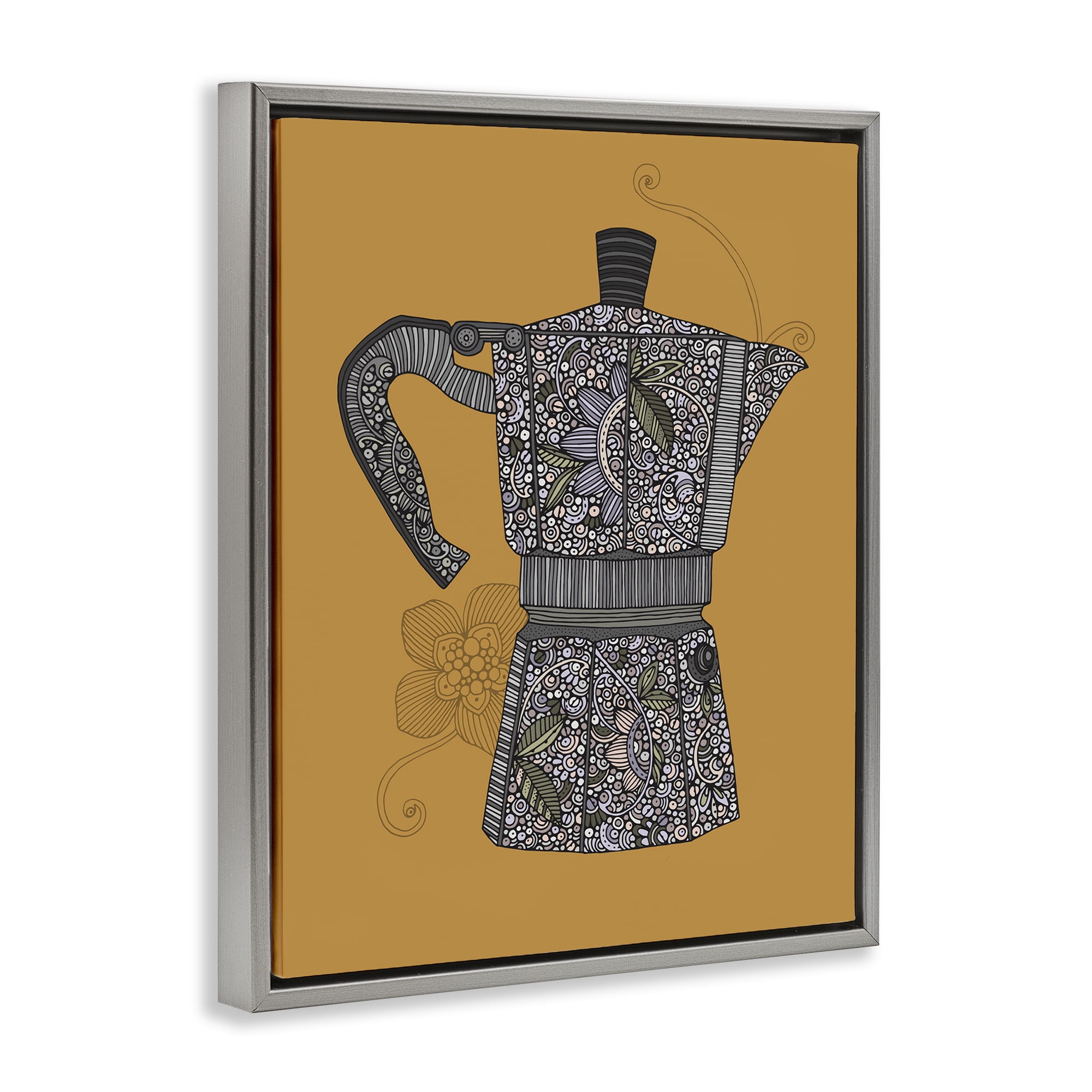 Stupell Industries Moka Pot Coffee Maker Food & Beverage Painting Gray Floater Framed Art Print Wall Art, 17 x 21