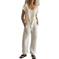 thumbnail image 2 of Mifsaly 2 Piece Linen Set for Women Summer Set Crewneck Short Sleeve Tops And Wide Leg Cargo Pants with Multi Pockets 2026 XL, 2 of 9