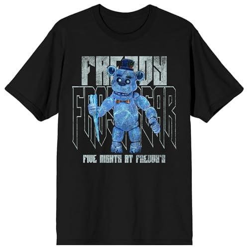 Five Nights At Freddy's Freddy Frostbear Name text and Title text on Black Short Sleeve Adult T-Shirt-3XL