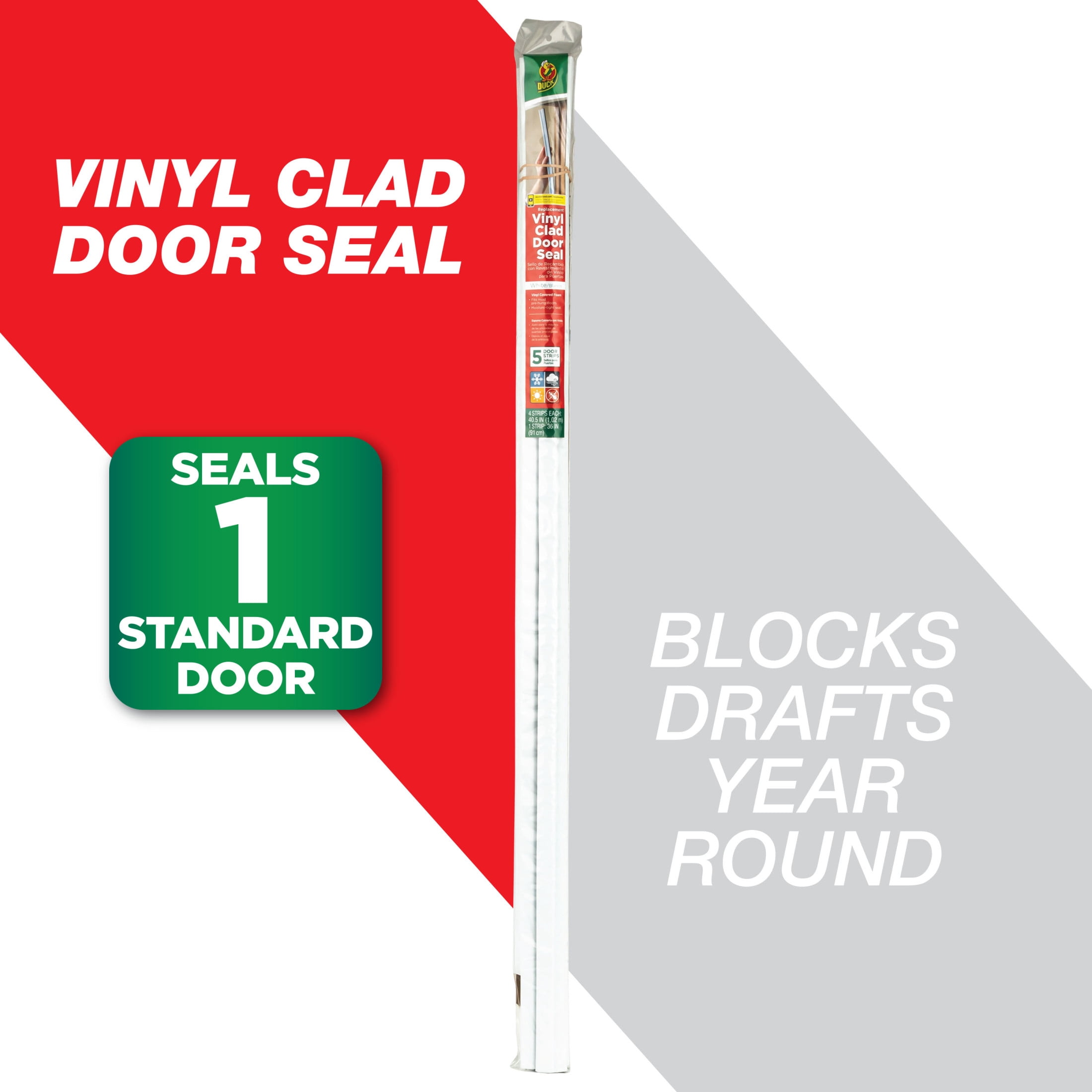 (3 pack) Duck Brand, White Vinyl Clad Door Seal, Four 40.5 Inch And One 36 Inch Strips, Seals 1 Door, Easy Installation