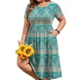 thumbnail image 3 of WellSize Summer Plus Size Dresses for Women Short Sleeve A-Line Midi Dresses Casual Floral Print Beach Dress with Pockets, 3 of 9