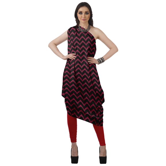 Moomaya Women's Printed One-Shoulder Cowl Kurti Sleeveless Dress Boho Party Designer Clothing