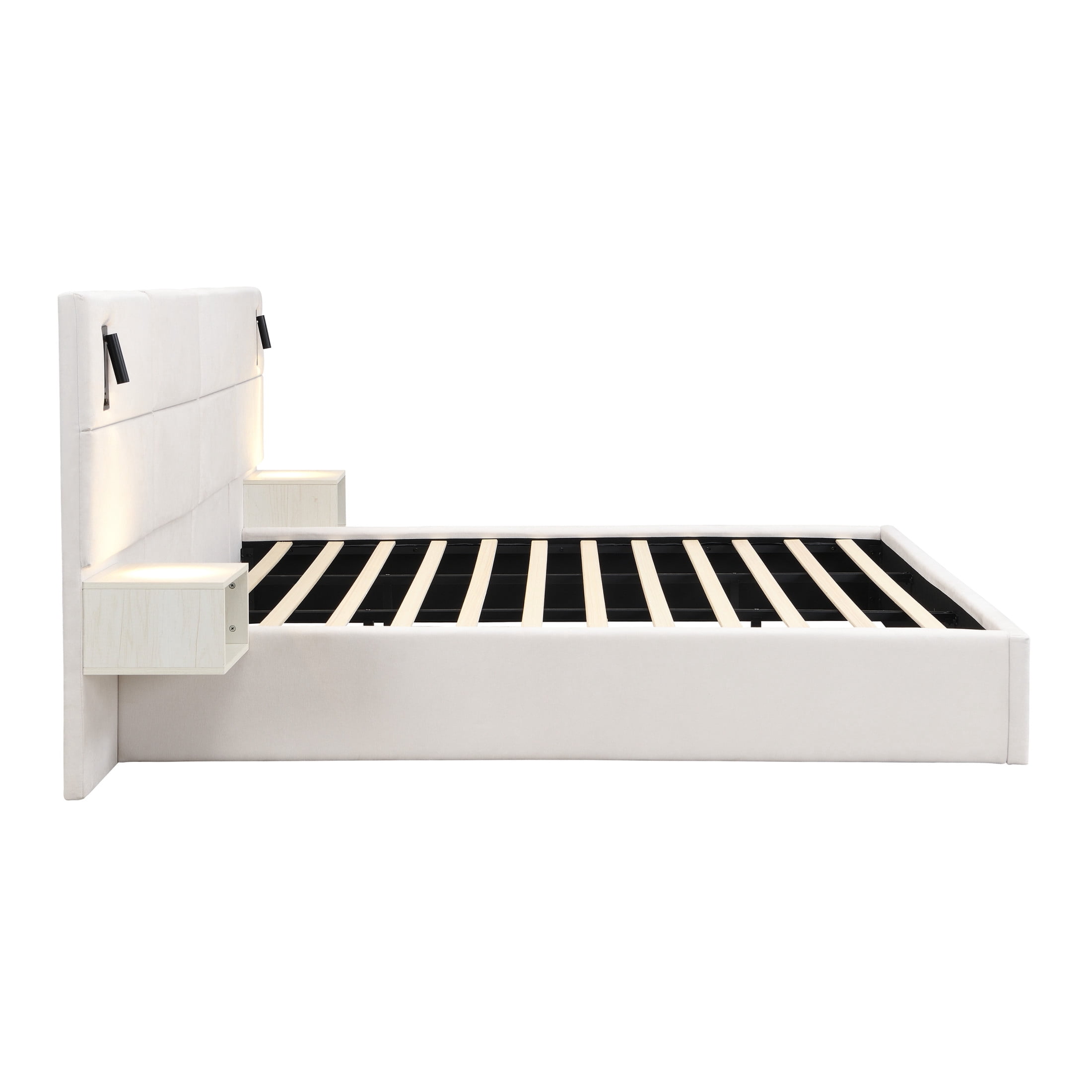 Christopher Knight Home King Luxurious Smart Bed Frame with Reading Light, Chenille Upholstery, White