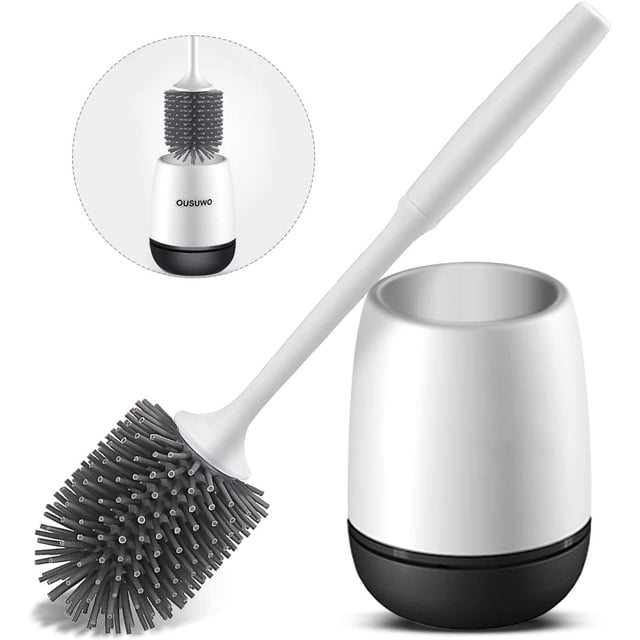 Juego de cepillos de baño, cepillo de baño con cerdas de silicona antirayaduras y mango ergonómico para una limpieza profunda y una mejor higiene del baño