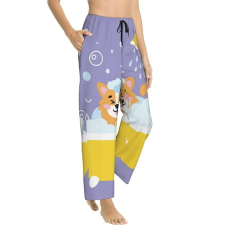 

Picia Corgi Washing in Bathtub Womens Soft Woven Cotton Elastic Waistband Sleep Pajama Pant Lounge Sleep Pant With Pockets And Drawstring-Small