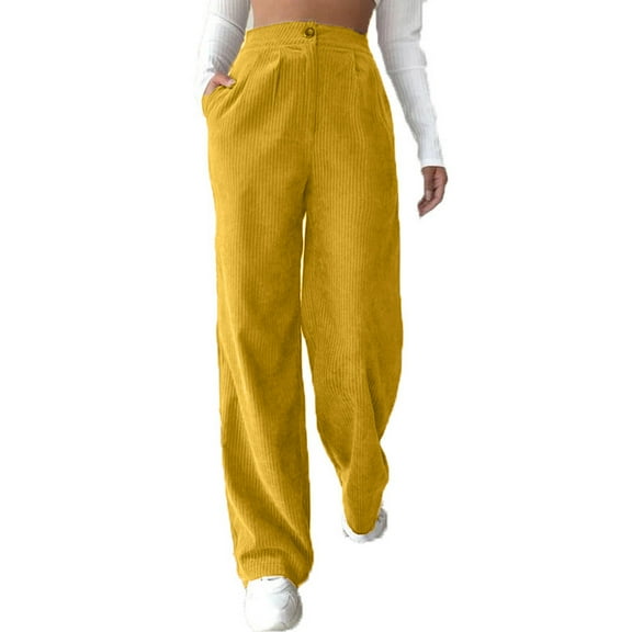 JIUKE Womens Corduroy Pants High Waistws Wide Leg Flare-Leg Casual Bell Bottom Bootcut Lounge Trousers with Pockets Size XL