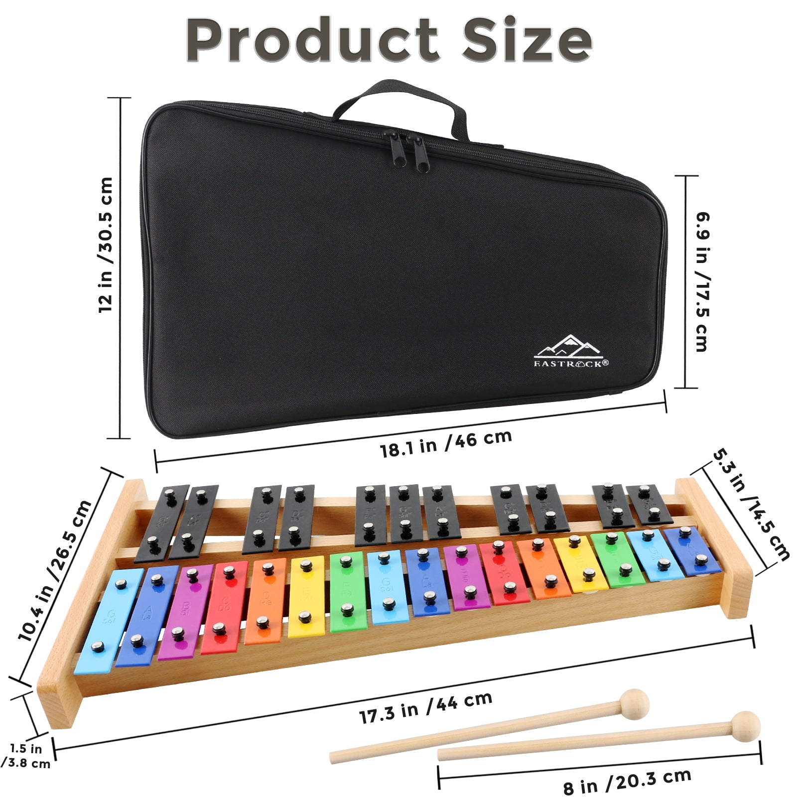 EASTROCK Xylophone Glockenspiel Wooden Frame & 27-Note Metal Keys,with Carry Bag and Mallets,Professional Xylophone for Classes/Band/Stage