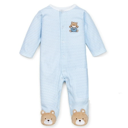 Bears Infant Sleeper - Baby Boys Chevron Bear Snap Front Footie Pajamas For Baby Boys Sleep N Play One Piece Romper Coverall Cotton Infant Footed Sleeper; Pijamas Para Bebes - Light Blue - 9 Month