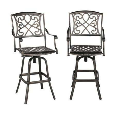 Yaheetech Set Of 2 Outdoor Cast Aluminum Patio Chair 360 Degree Swivel Bar Stool Furniture Antique Copper Design