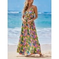 thumbnail image 5 of Cupshe Women's Twisted Dress V Neck Sleeveless Long Dress Floral Pleated Self Tie Back Adjustable Cami Maxi Dress Purple Floral, 5 of 7