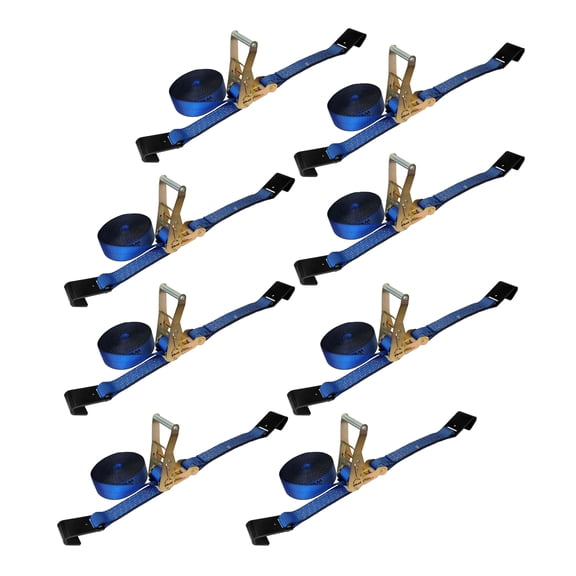 Mega Cargo Control Heavy Duty Ratcheting Tie Down Strap Ratchet and Flat Hook, 8-Pack 2 in x 30 ft
