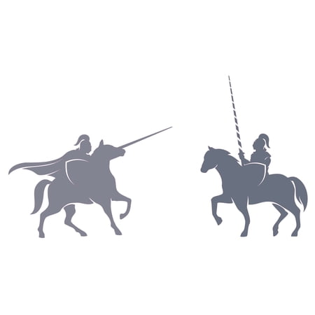 Knight with Shield and Sword on Silhouette Horses Creative Artwork Design - Medieval Knights Jousting for Living Room Vinyl Wall Decal - Knights in Shining Armor on a Horseback Fighting Each Other for