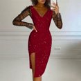 thumbnail image 1 of mtvxesu Robes pour Filles, Mode pour Femmes Aguichant à Col en V à Manches Longues, Robe Irrégulière en Maille à Strass Chaude, Robes Décontractées, 1 of 8