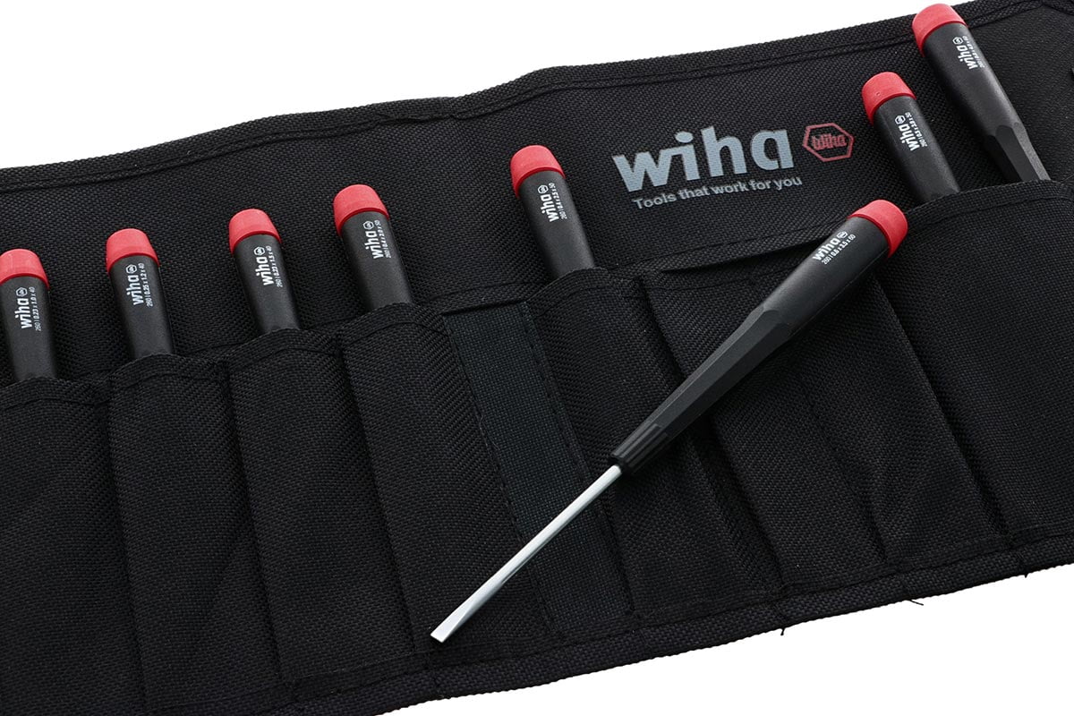 Wiha 26099 Precision Slotted Screwdriver Set in Canvas Pouch, 8 Piece Set