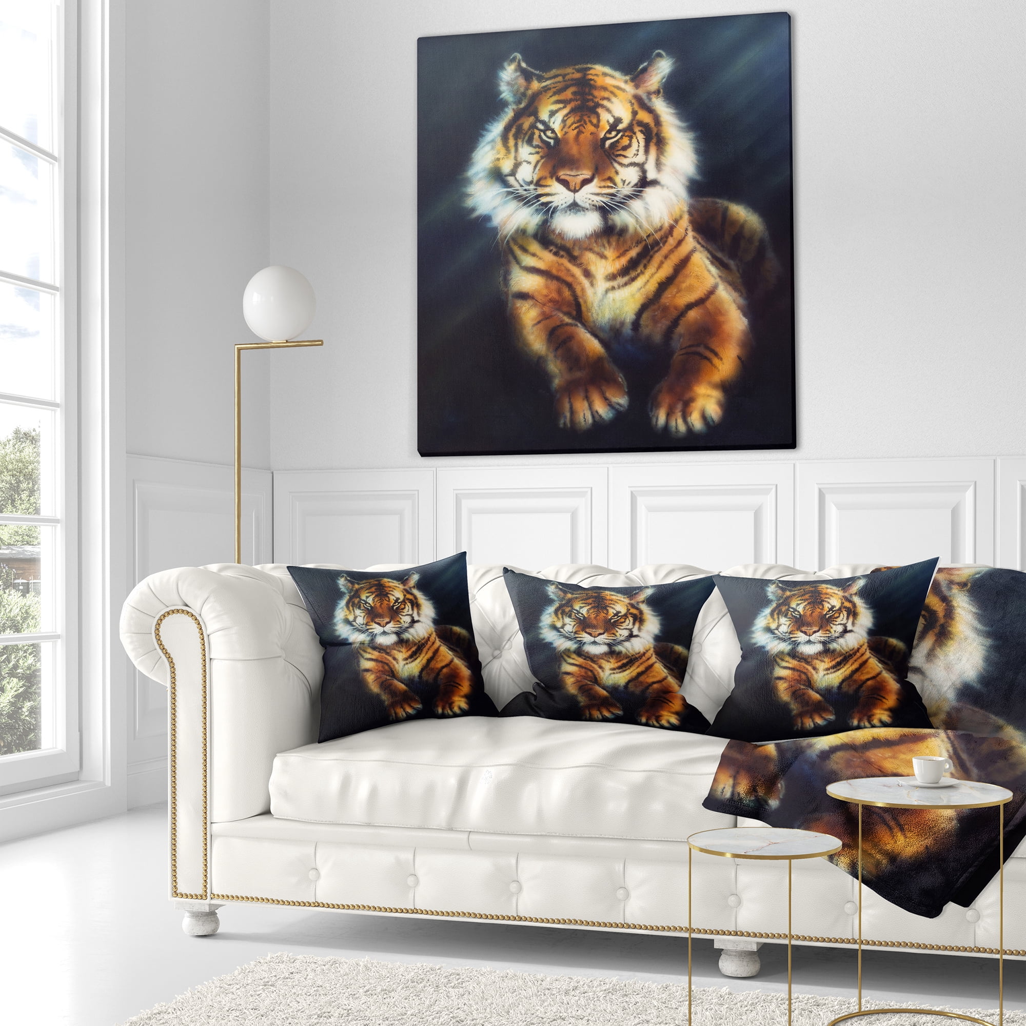 Designart Mighty Tiger - Animal Throw Pillow - 16x16