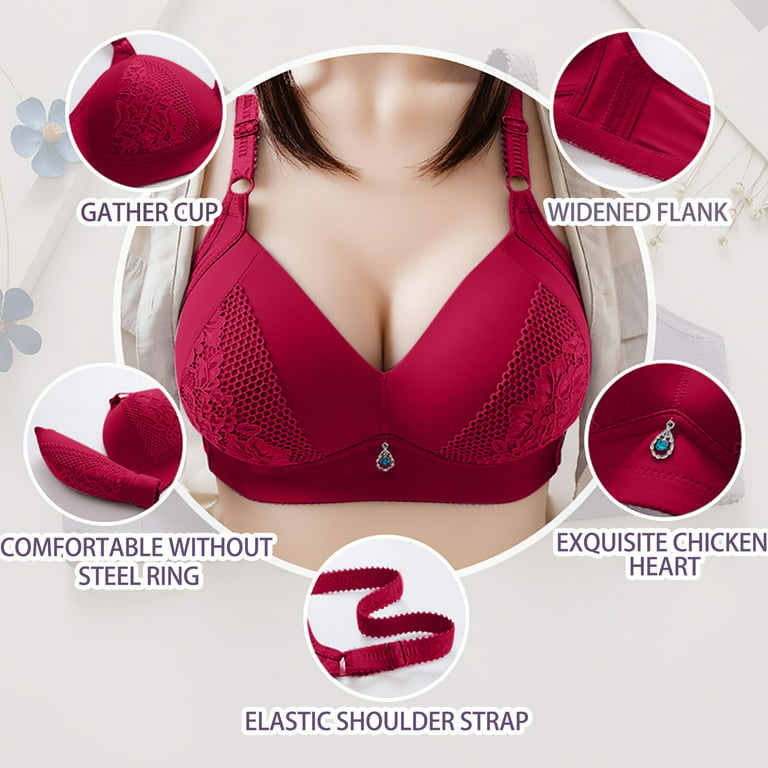 S LUKKC LUKKC Womens Full Coverage Wireless Lace Push Up T-shirt Bra  Seamless Bralettes Comfort Breathable Underwear for Daily Wear Birthday Day  Gifts for Women 
