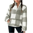thumbnail image 2 of Aboser Womens Flannel Sweatshirt No Hood Trendy Plaid Shacket Fuzzy Fleece Pullover Casual Quarter Zip Up Shirts Loose Long Sleeve Sweatshirts with Pocket, 2 of 8