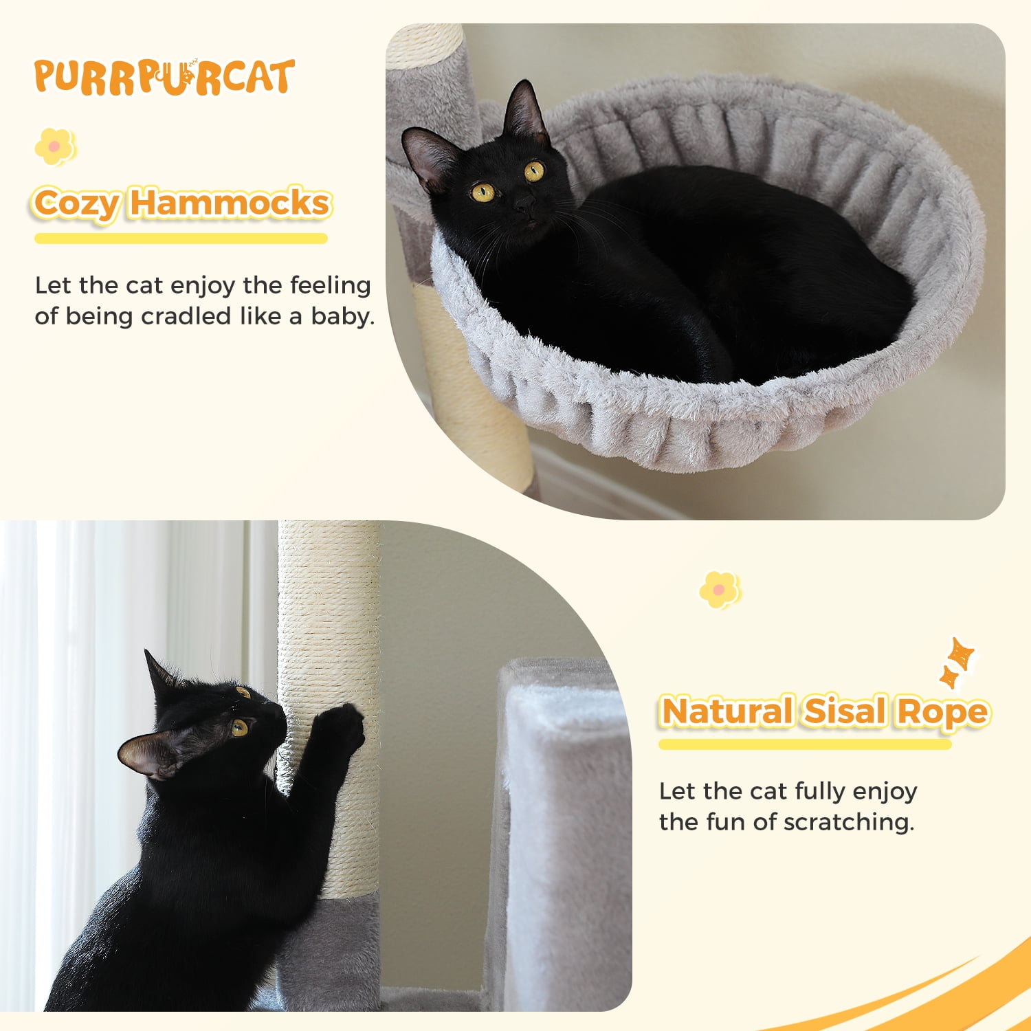 Pefilos 74" Large Cat Tree Tower for Indoor Cats, Fat Cats with Big Hammock, Cat Climbing Tree with Scratching Posts, Condo House and Top Perch, Gray