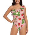 thumbnail image 2 of Yiaed Strawberries Print Women One Piece Swimsuits Tummy Control One Shoulder Bathing Suits Pattern Ruffle Swimwear-Small, 2 of 8