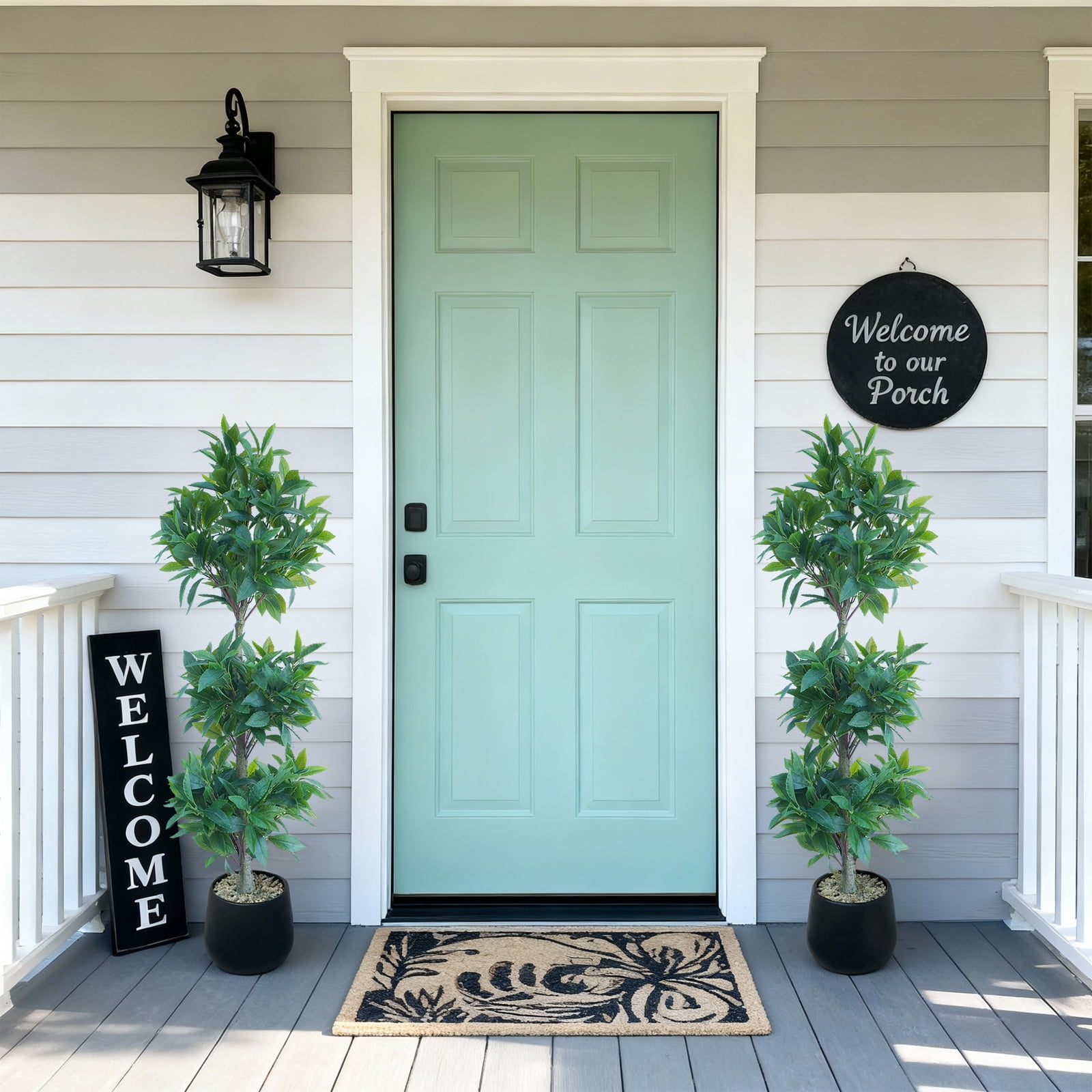 4 Ft Artificial Laurel Tree, Triple Ball Topiary Potted Plant with Realistic Moss & UV Protection, for Indoor and Outdoor Decor in Living Room, Patio, or Entryway