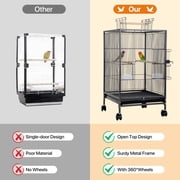 NiamVelo Bird Cage 35 Inch Wrought Iron Flight Birdcages for Cockatiels Parakeets Pigeons Parrot Lovebird with Rolling Stand Bird Playground, Black