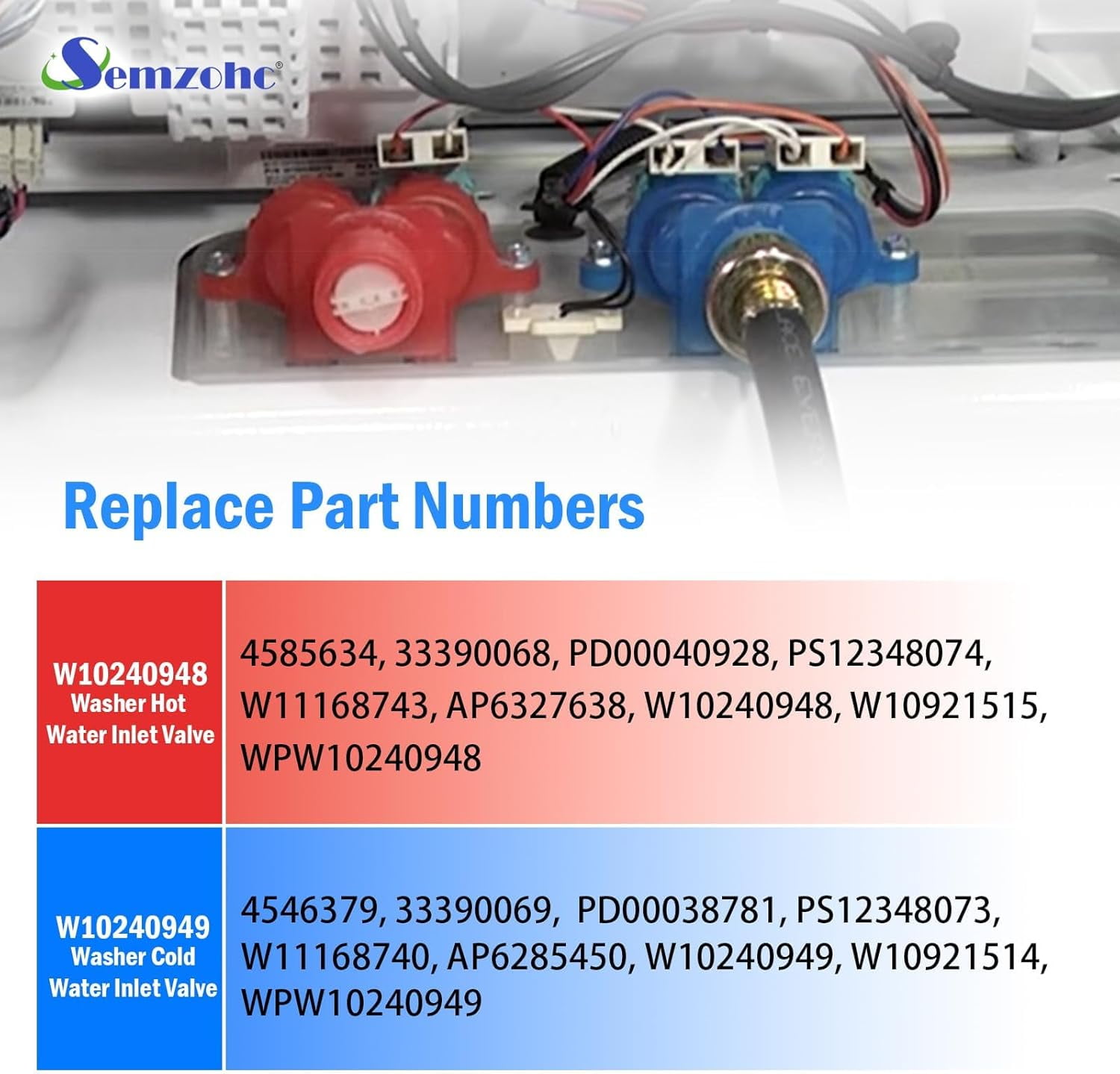 ABCISI MVWX655DW1 W10240948 Washer Hot Water Inlet Valve W10240949 Washer Cold Water Inlet Valve Compatible with May-tag whirl-pool washer Replace AP6327638, ap6285450, W10240949, W11168740