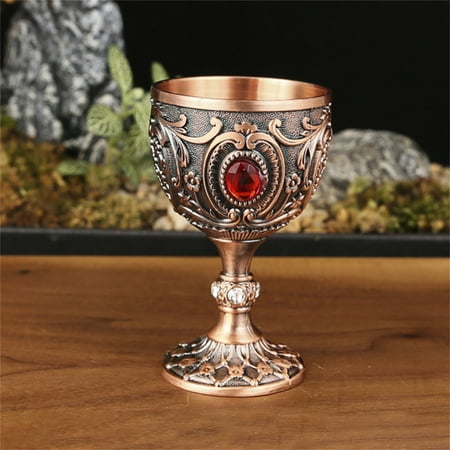 

QIEZHON Vintage Medieval Goblet Drinking Glass Party Supplies Handmade Novelty Engraving Metal Wine Cup Desktop Decoration Tableware