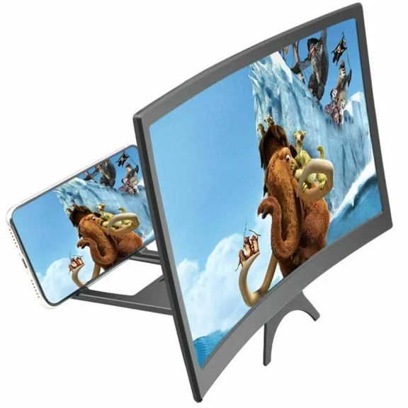 Moonbay 12" Curved Screen Magnifier for Cell Phone, 3D HD Screen Enlarger for Movies, Gaming, Folding Screen Amplifier Stand Bracket Black