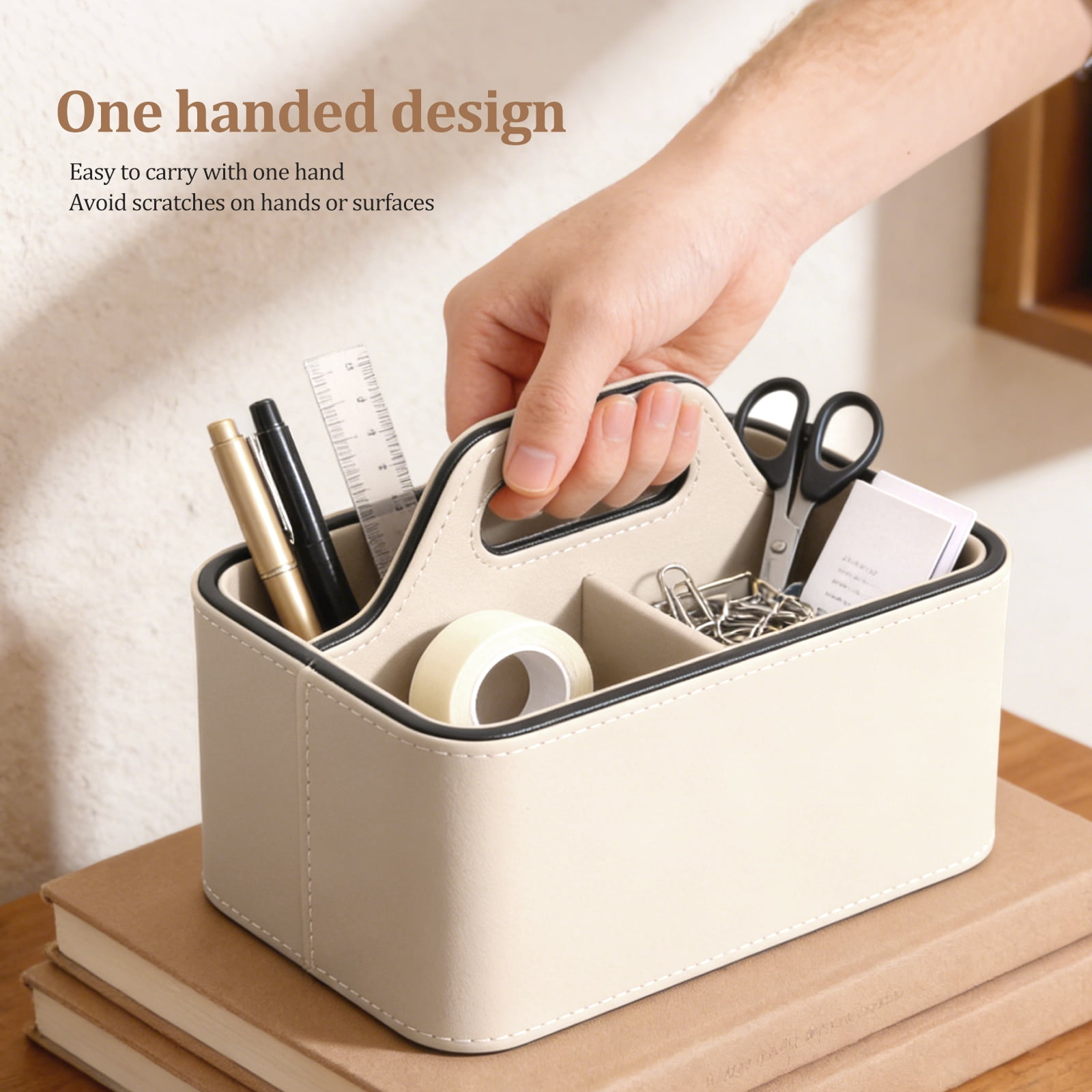 PU Leather Desk Organizer Luxury Remote Control Holder for Home, Office Desk Accessories Table Caddy Bedside Nightstand Organizer
