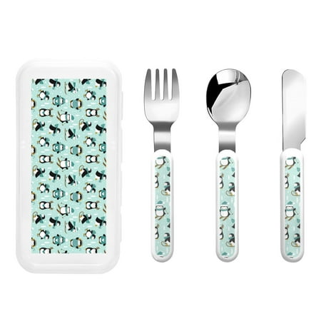 

Cauagu Winter Skiing Penguin Print 3-Pieces Toddler Cutlery Set Kids Silverware Set with Spoons Forks & Knife Stainless Steel Utensils for Kids Dishwasher Safe