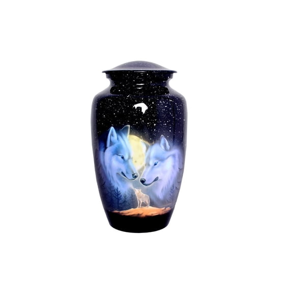 World Bazaar Adult Cremation Urn for Ashes - Classic 3 Wolves Design, Velvet Bag, 200 lbs