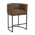 thumbnail image 4 of ClinQ 26" Counter Height Bar Stools Set of 3, PU Leather Barrel Bar Chairs with Back and Arms for Kitchen Island, Brown, 4 of 10