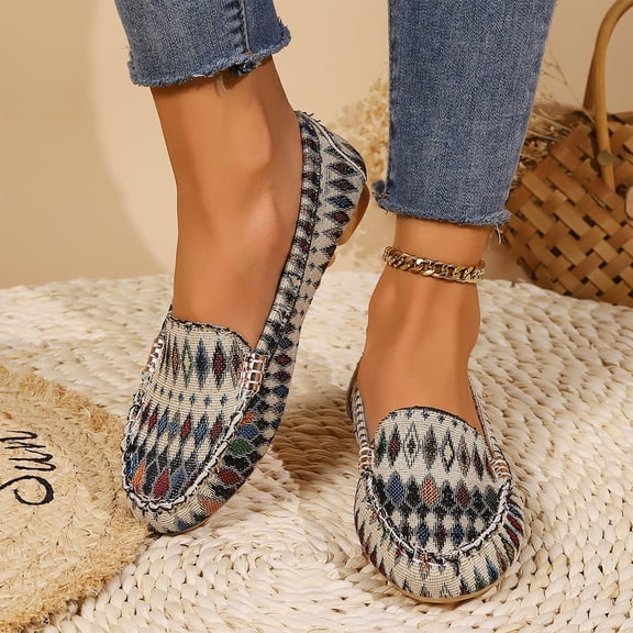 Willtoo Women's Boho Slip-On Loafers Comfortable Flat Shoes with Soft Rubber Sole for Casual Outdoor Wear