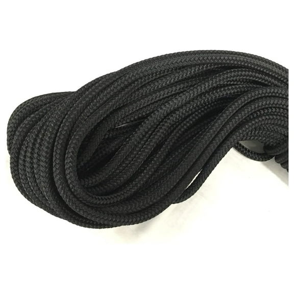 1/4 Inch Polyester Rope - 100 ft Black Double Braid Rope for Rigging, Halyard, Control Line, Sheet Line, Flag Pole - Made in USA