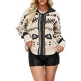 thumbnail image 2 of Floral Cropped Cardigan Sweaters for Women V Neck Long Sleeve Button Down Color Block Knit Fall Jacket Apricot M, 2 of 7